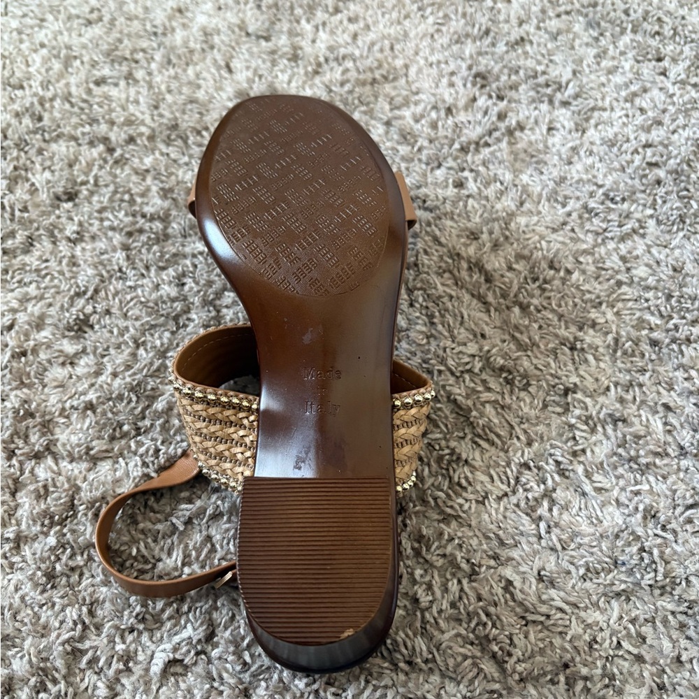 Italian Shoemakers Tan Braided Espadrille Slingback Sandals with Gold Trim - Picture 8 of 8